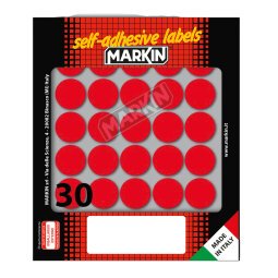 Etichette adesive tonde - in carta - permanenti - diametro 22 mm - 30 et/fg - 10 fogli - rosso - Markin