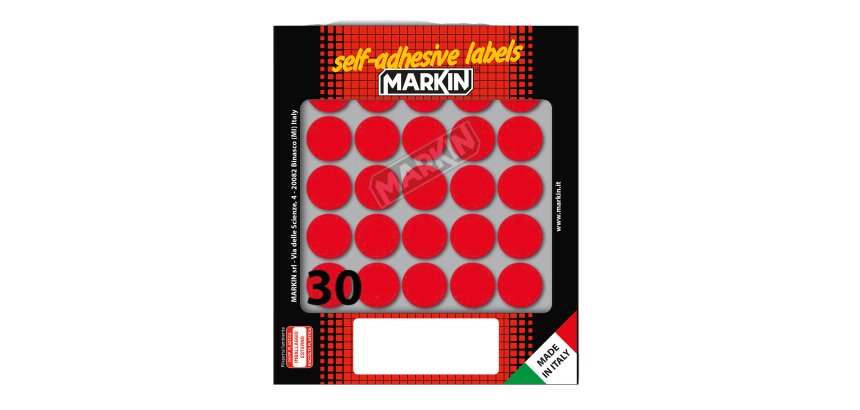 Etichette adesive tonde - in carta - permanenti - diametro 22 mm - 30 et/fg - 10 fogli - rosso - Markin