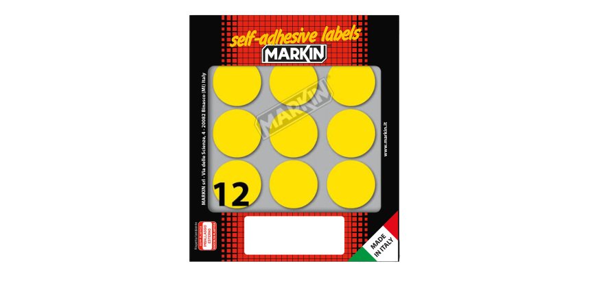 Etichette adesive tonde - in carta - permanenti - diametro 34 mm - 12 et/fg - 10 fogli - giallo - Markin
