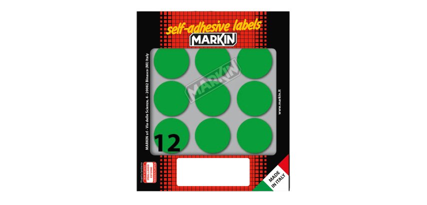 Etichette adesive tonde - in carta - permanenti - diametro 34 mm - 12 et/fg - 10 fogli - verde - Markin