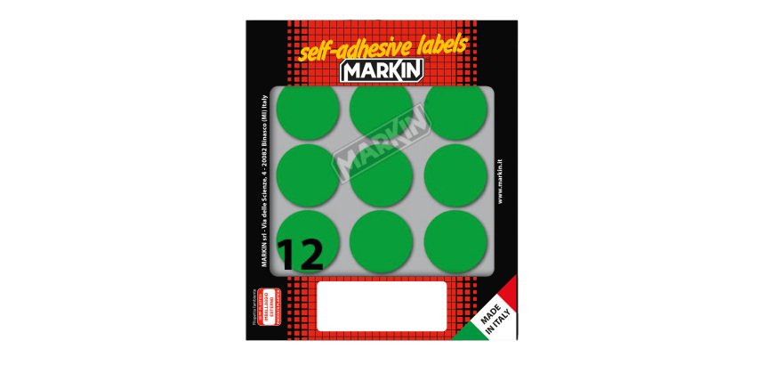 Etichette adesive tonde - in carta - permanenti - diametro 34 mm - 12 et/fg - 10 fogli - verde - Markin