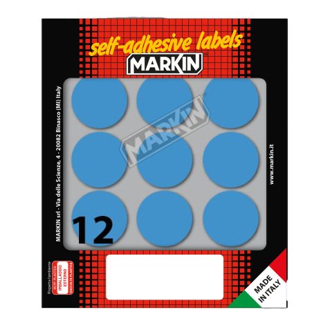 Etichette adesive tonde - in carta - permanenti - diametro 34 mm - 12 et/fg - 10 fogli - blu - Markin