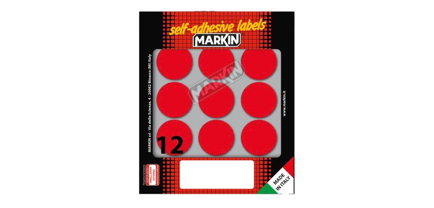 Etichette adesive tonde - in carta - permanenti - diametro 34 mm - 12 et/fg - 10 fogli - rosso - Markin