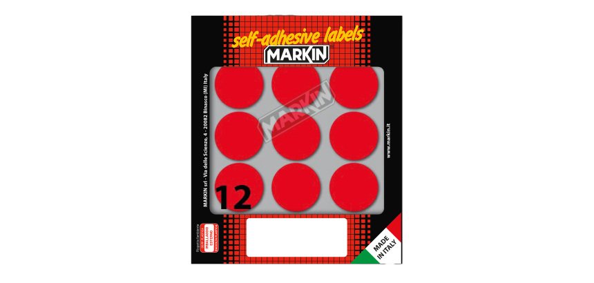 Etichette adesive tonde - in carta - permanenti - diametro 34 mm - 12 et/fg - 10 fogli - rosso - Markin