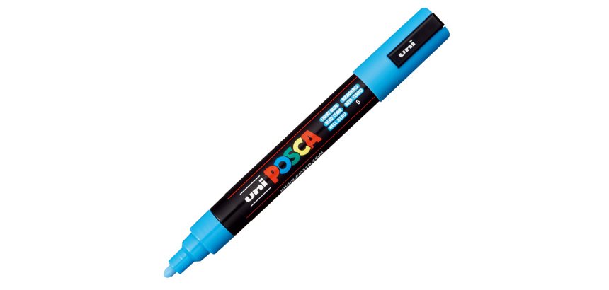 Marcatore a base d'acqua Uni Posca PC5M  - punta  tonda media da 1,8mm a 2,5mm - azzurro - Uni Mitsubishi