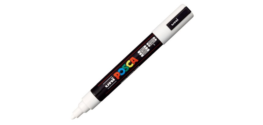 Marcatore a base d'acqua Uni Posca PC5M  - punta  tonda media da 1,8mm a 2,5mm - bianco - Uni Mitsubishi