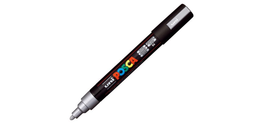 Marcatore a base d'acqua Uni Posca PC5M  - punta  tonda media da 1,8mm a 2,5mm - argento - Uni Mitsubishi