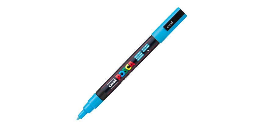Marcatore a base d'acqua Uni Posca PC3M  - punta fine da 0,9mm a 1,3mm - azzurro - Uni Mitsubishi