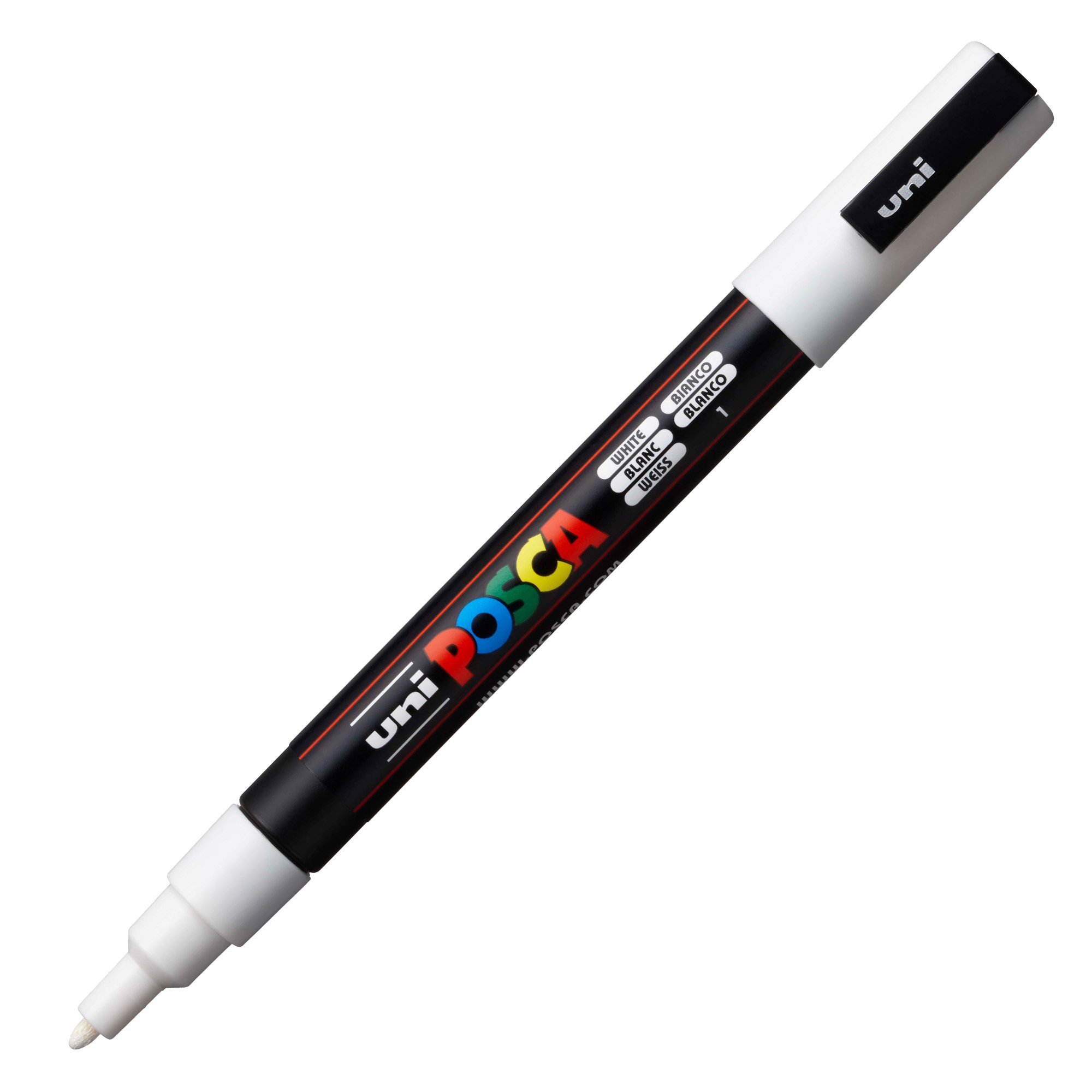 Marcatore a base d'acqua Uni Posca PC3M  - punta fine da 0,9mm a 1,3mm - bianco - Uni Mitsubishi