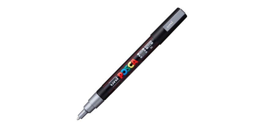 Marcatore a base d'acqua Uni Posca PC3M  - punta fine da 0,9mm a 1,3mm - argento - Uni Mitsubishi