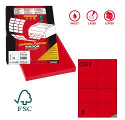 Etichette adesive C/512 - in carta - permanenti - 105 x 74,25 mm - 8 et/fg - 100 fogli  - rosso - Markin
