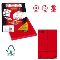 Etichette adesive C/512 - in carta - permanenti - 105 x 74,25 mm - 8 et/fg - 100 fogli  - rosso - Markin