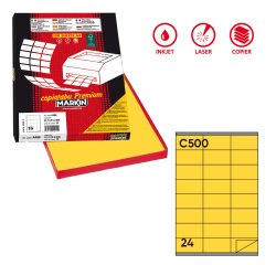 Etichette adesive C/500 - in carta - permanenti - 70 x 36 mm - 24 et/fg - 100 fogli - giallo - Markin