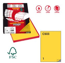 Etichette adesive C/503 - in carta - permanenti - 210 x 297 mm - 1 et/fg - 100 fogli - giallo - Markin