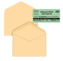Busta Giallo Postale - gommata - 18 x 24 cm - 80 gr - carta riciclata FSC - giallo - Pigna Envelopes - conf. 500 pezzi