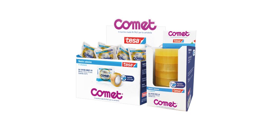 Nastro adesivo - confezionato singolarmente -15 mm x 10 m - cellophane - trasparente - Comet