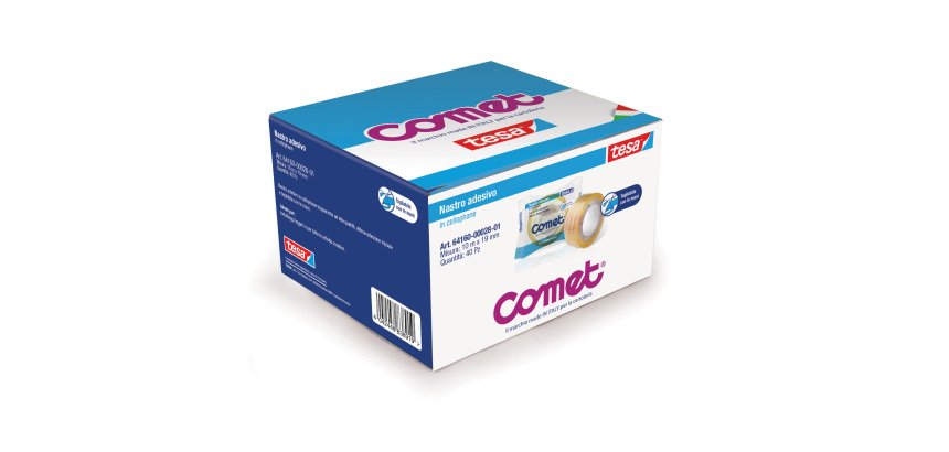 Nastro adesivo - confezionato singolarmente - 19 mm x 10 m - cellophane - trasparente - Comet