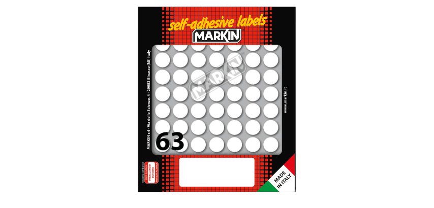 Etichette adesive tonde - in carta - permanenti - diametro 14 mm - 63 et/fg - 10 fogli - bianco - Markin