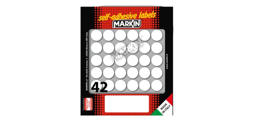 Etichette adesive tonde - in carta - permanenti - diametro 18 mm - 42 et/fg - 10 fogli - bianco - Markin