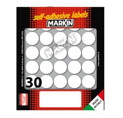 Etichette adesive tonde - in carta - permanenti - diametro 22 mm - 30 et/fg - 10 fogli - bianco - Markin