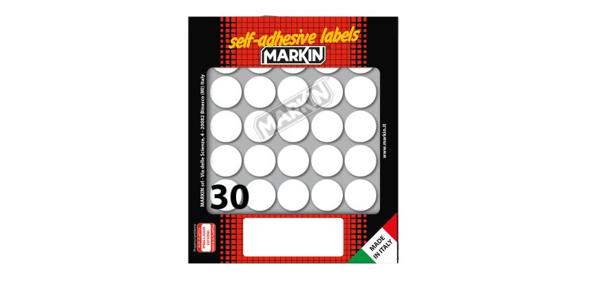 Etichette adesive tonde - in carta - permanenti - diametro 22 mm - 30 et/fg - 10 fogli - bianco - Markin