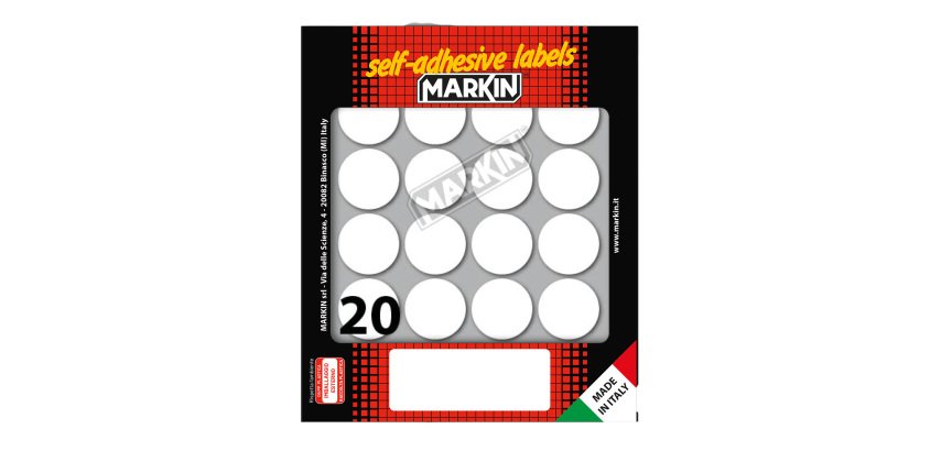Etichette adesive tonde - in carta - permanenti - diametro 27 mm - 20 et/fg - 10 fogli - bianco - Markin