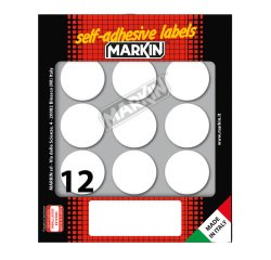 Etichette adesive tonde - in carta - permanenti - diametro 34 mm - 12 et/fg - 10 fogli - bianco - Markin