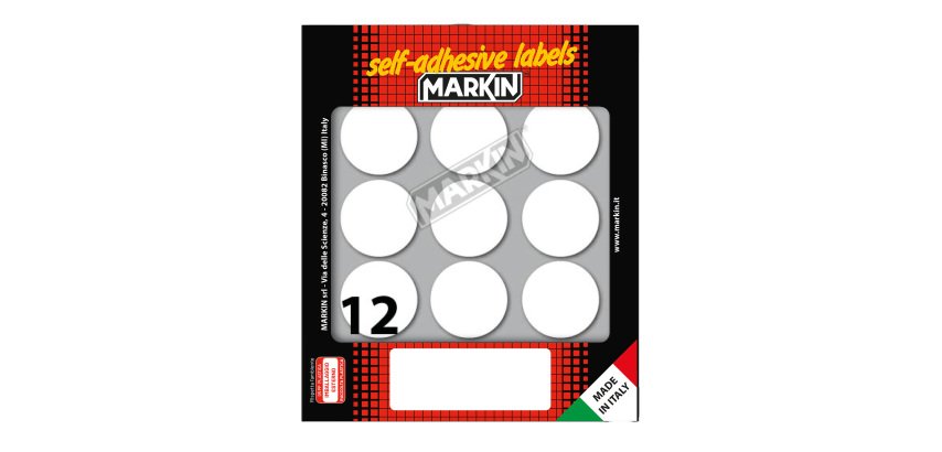 Etichette adesive tonde - in carta - permanenti - diametro 34 mm - 12 et/fg - 10 fogli - bianco - Markin