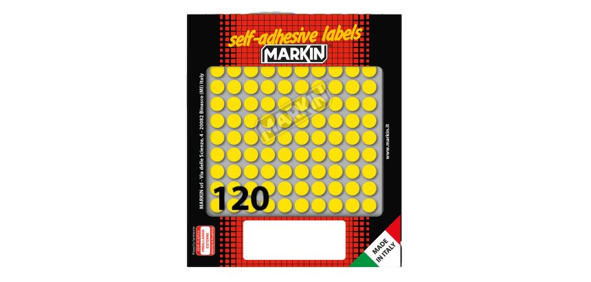 Etichette adesive tonde - in carta - permanenti - diametro 10 mm - 120 et/fg - 10 fogli - giallo - Markin