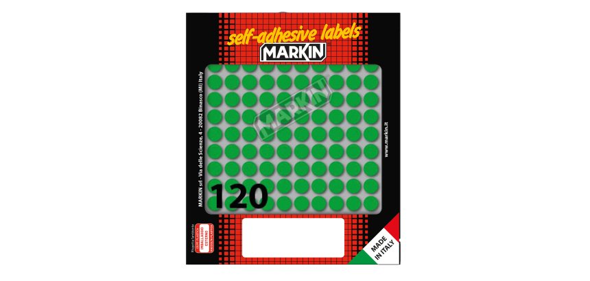 Etichette adesive tonde - in carta - permanenti - diametro 10 mm - 120 et/fg - 10 fogli - verde - Markin