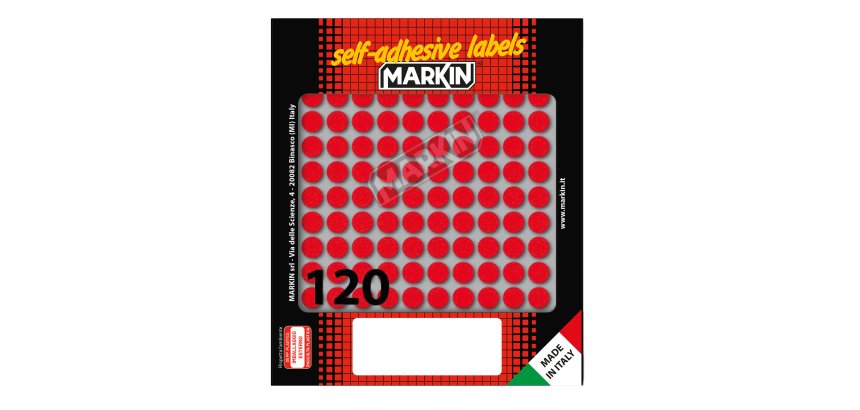 Etichette adesive tonde - in carta - permanenti - diametro 10 mm - 120 et/fg - 10 fogli - rosso - Markin