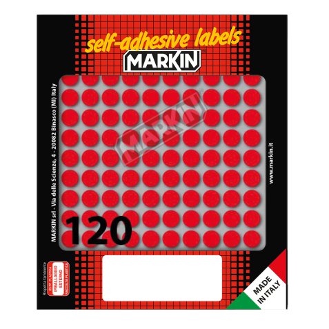 Etichette adesive tonde - in carta - permanenti - diametro 10 mm - 120 et/fg - 10 fogli - rosso - Markin