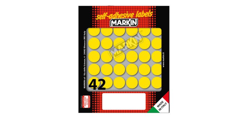 Etichette adesive tonde - in carta - permanenti - diametro 18 mm - 42 et/fg - 10 fogli - giallo - Markin