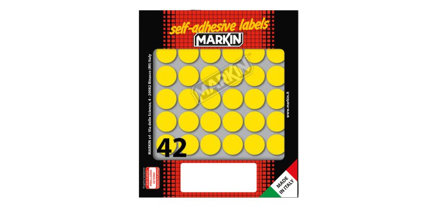 Etichette adesive tonde - in carta - permanenti - diametro 18 mm - 42 et/fg - 10 fogli - giallo - Markin