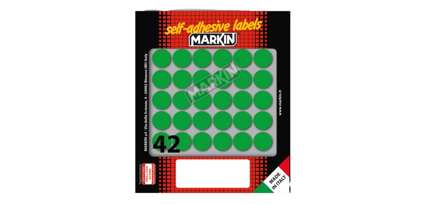 Etichette adesive tonde - in carta - permanenti - diametro 18 mm - 42 et/fg - 10 fogli - verde - Markin