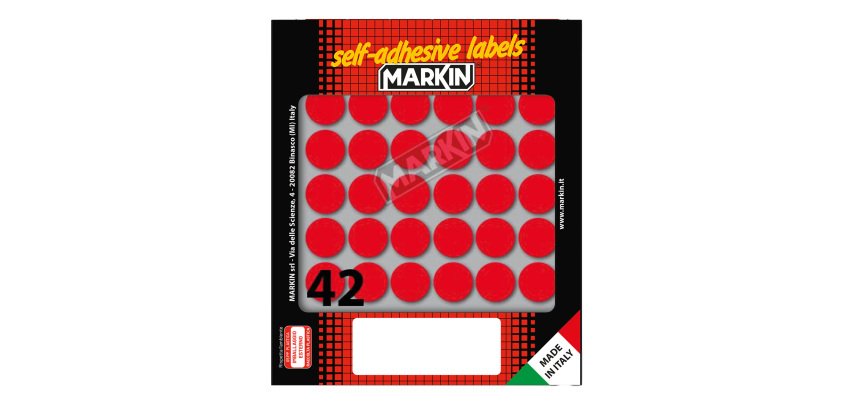 Etichette adesive tonde - in carta - permanenti - diametro 18 mm - 42 et/fg - 10 fogli - rosso - Markin