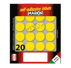 Etichette adesive tonde - in carta - permanenti - diametro 27 mm - 20 et/fg - 10 fogli - giallo - Markin