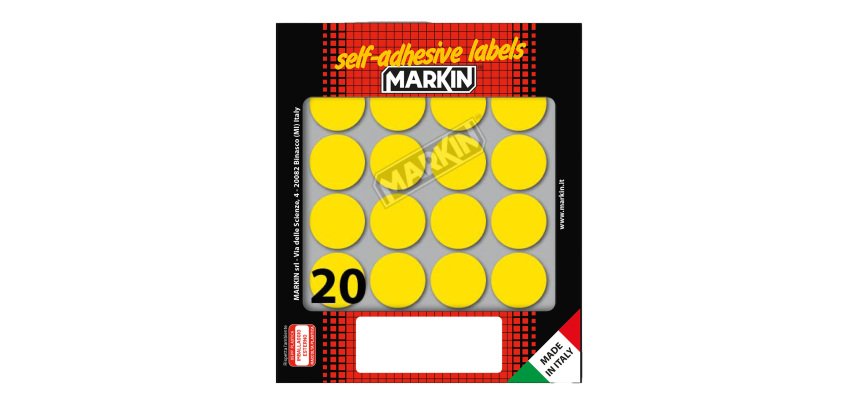 Etichette adesive tonde - in carta - permanenti - diametro 27 mm - 20 et/fg - 10 fogli - giallo - Markin