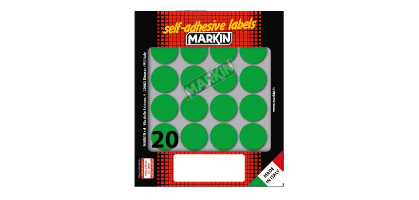 Etichette adesive tonde - in carta - permanenti - diametro 27 mm - 20 et/fg - 10 fogli - verde - Markin