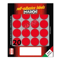 Etichette adesive tonde - in carta - permanenti - diametro 27 mm - 20 et/fg - 10 fogli - rosso - Markin