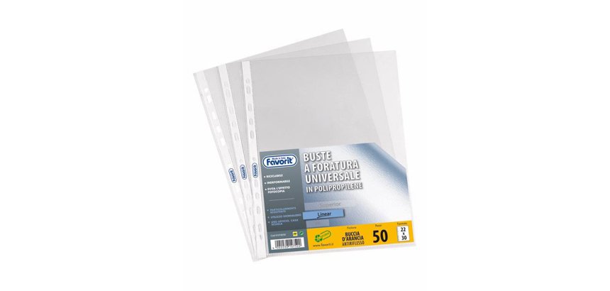 Buste forate Special PP - Linear - buccia - 22 x 30 cm - trasparente - Favorit - conf. 50 pezzi