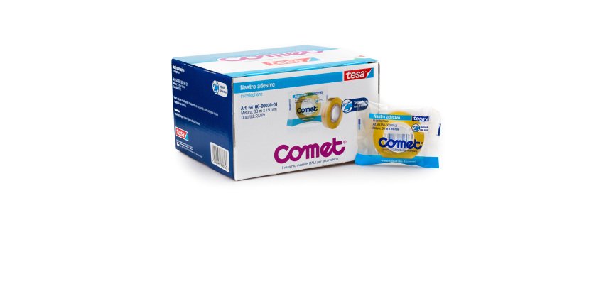 Nastro adesivo - confezionato singolarmente - 15 mm x 33 m - cellophane - trasparente - Comet