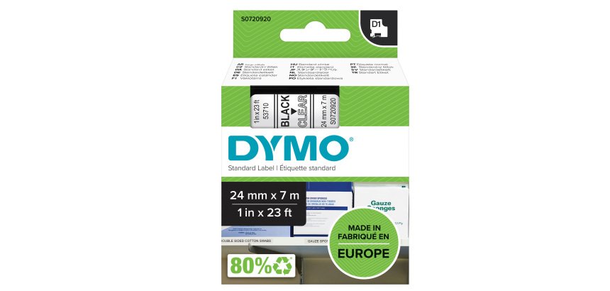 DYMO D1 Standard - Black on Transparent - 24mm