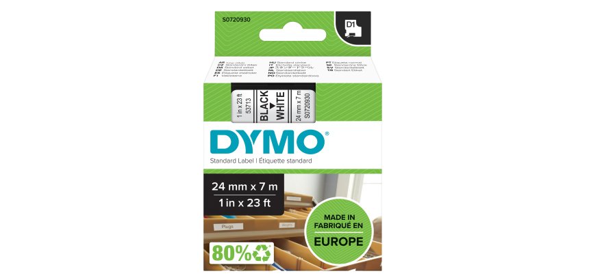 Nastro D1 standard 537130 - 24 mm x 7 mt - PL - nero/bianco - Dymo