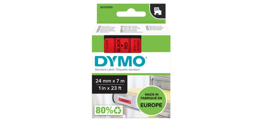 Nastro D1 standard 537170 - 24 mm x 7 mt - PL - nero/rosso - Dymo