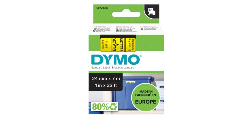 DYMO D1 Standard - Black on Yellow - 24mm