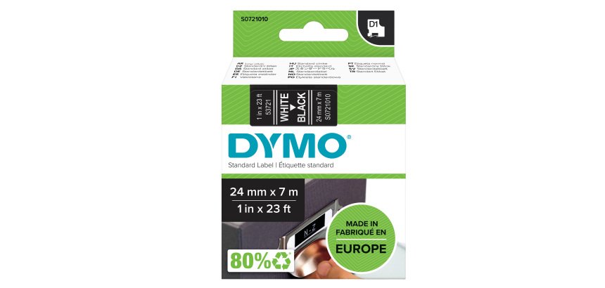 DYMO Authentic D1 Labels | 24mm x 7m Roll | White Print on Black | Self-Adhesive Labels for LabelManager Label Printers