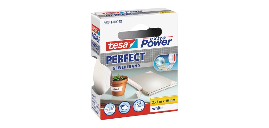 Nastro adesivo telato XP Perfect - 19 mm x 2,7 m - tela plastificata - bianco - Tesa