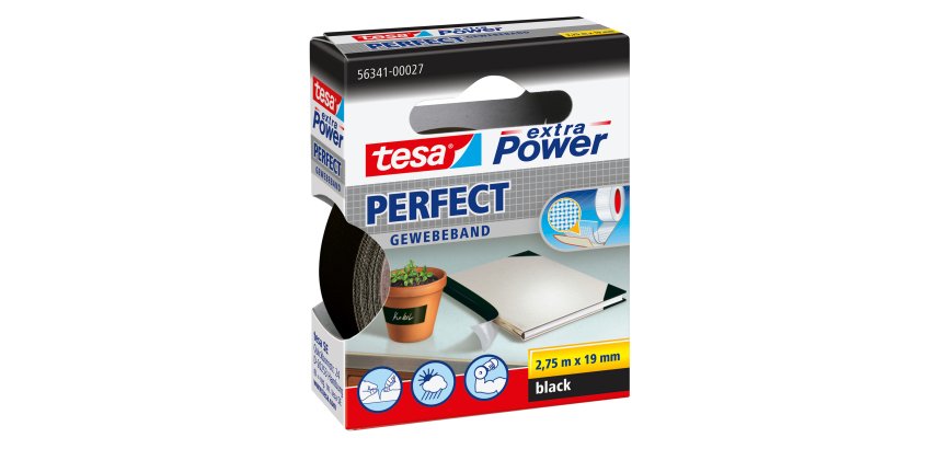 Nastro adesivo telato XP Perfect - 19 mm x 2,7 m - tela plastificata - nero - Tesa