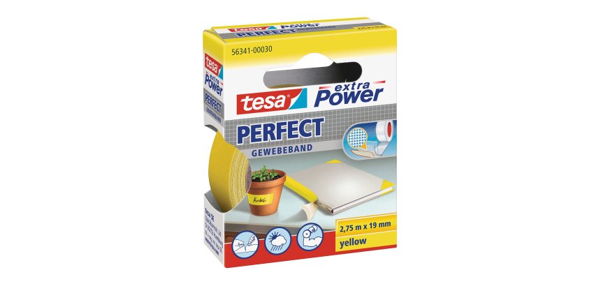 Nastro adesivo telato XP Perfect - 19 mm x 2,7 m - tela plastificata - giallo - Tesa